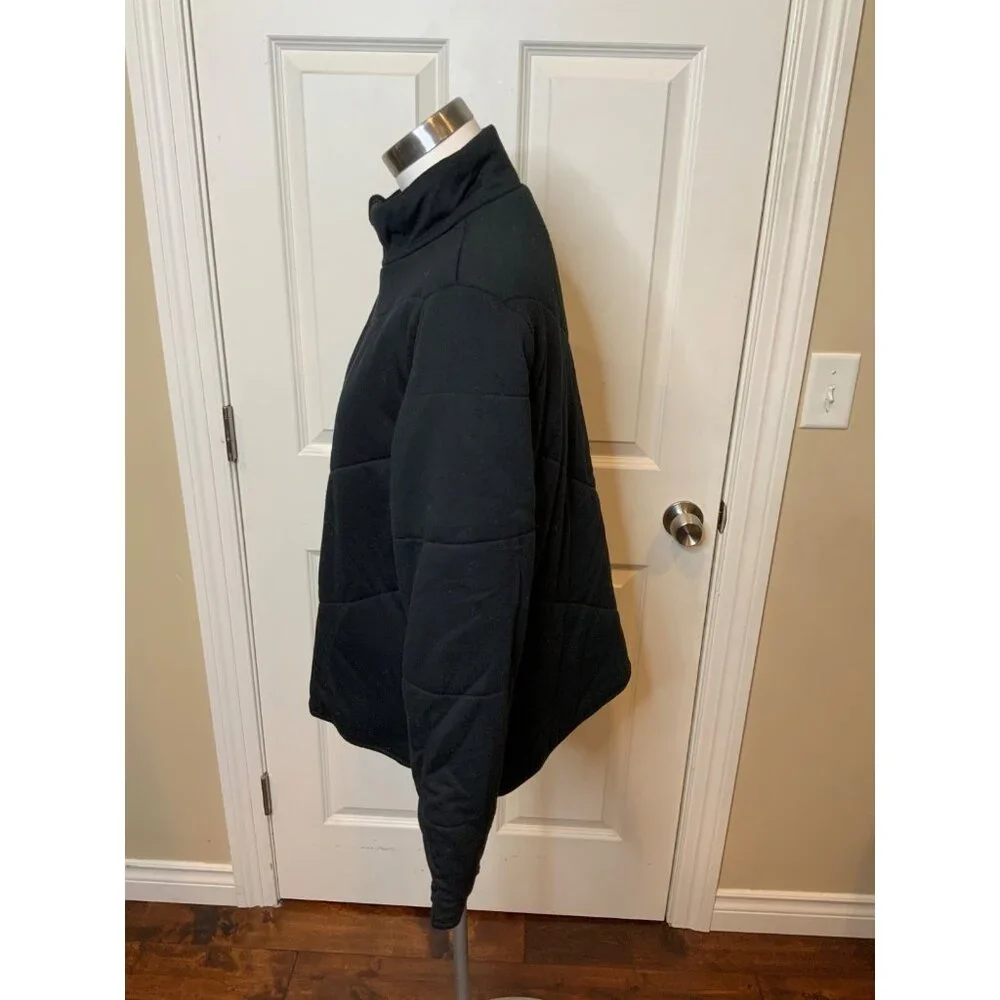 Three Dots Black Quilted Step Hem Knit Zip-Up Jacket, Size L